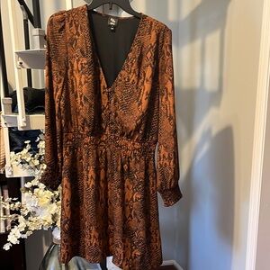 Bar III Brown and Black Wrap Dress with Plunge Neckline